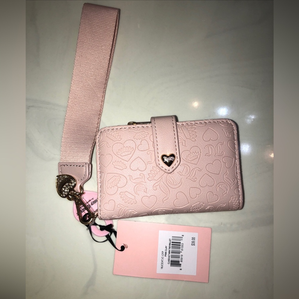 Juicy Couture Pink Clay Class Act Mini Tab Bifold Wallet + Detachable Strap NWT